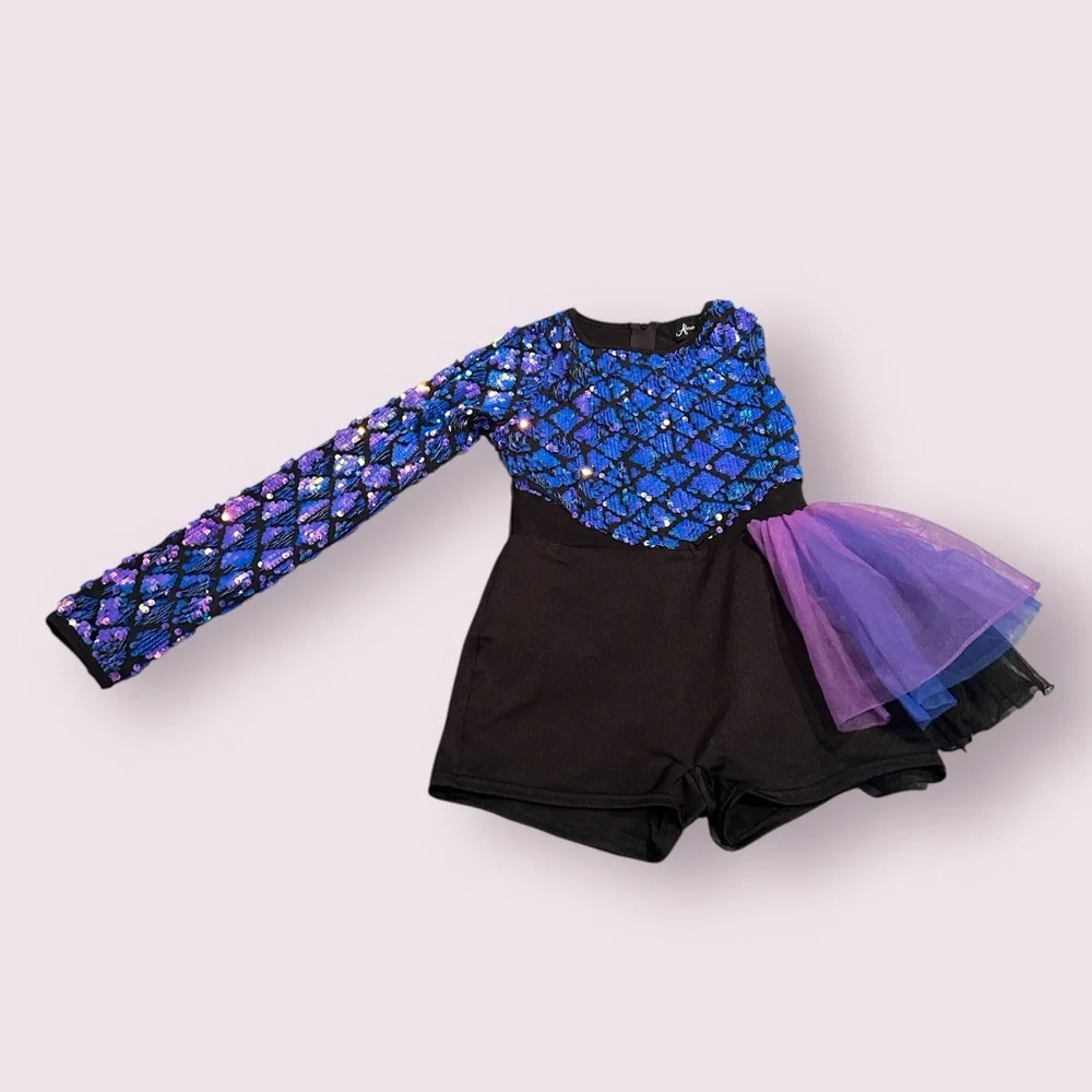 Sparkling Sequin Blue and Purple Kids Dance Costume Alexandra Size 12